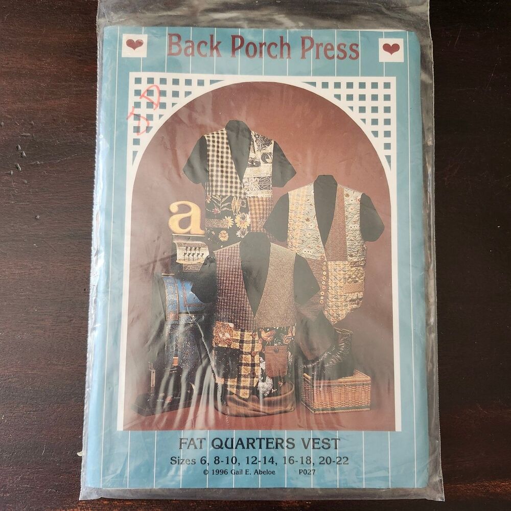 Back Porch Press P027 Fat Quarters Vest Pattern Sizes 6–22 Patchwork 1996